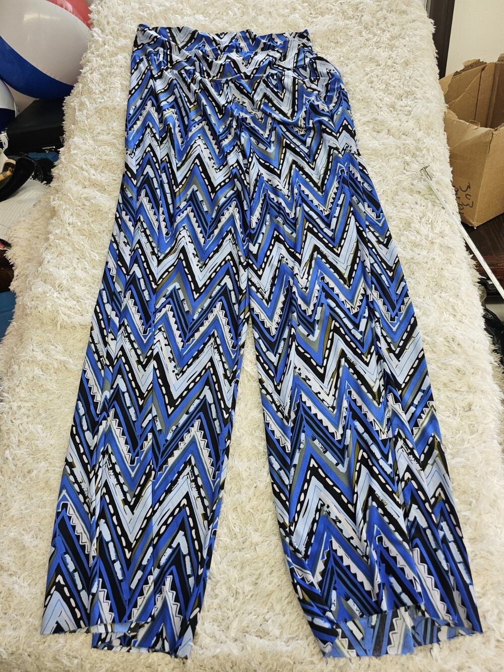 Flirty Pink 3X Palazzo Pants Blue Chevron Geometric Wide Leg Boho Flare Lounge